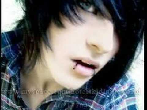 emo guys with blue eyes and black hair. He had jet lack hair with red